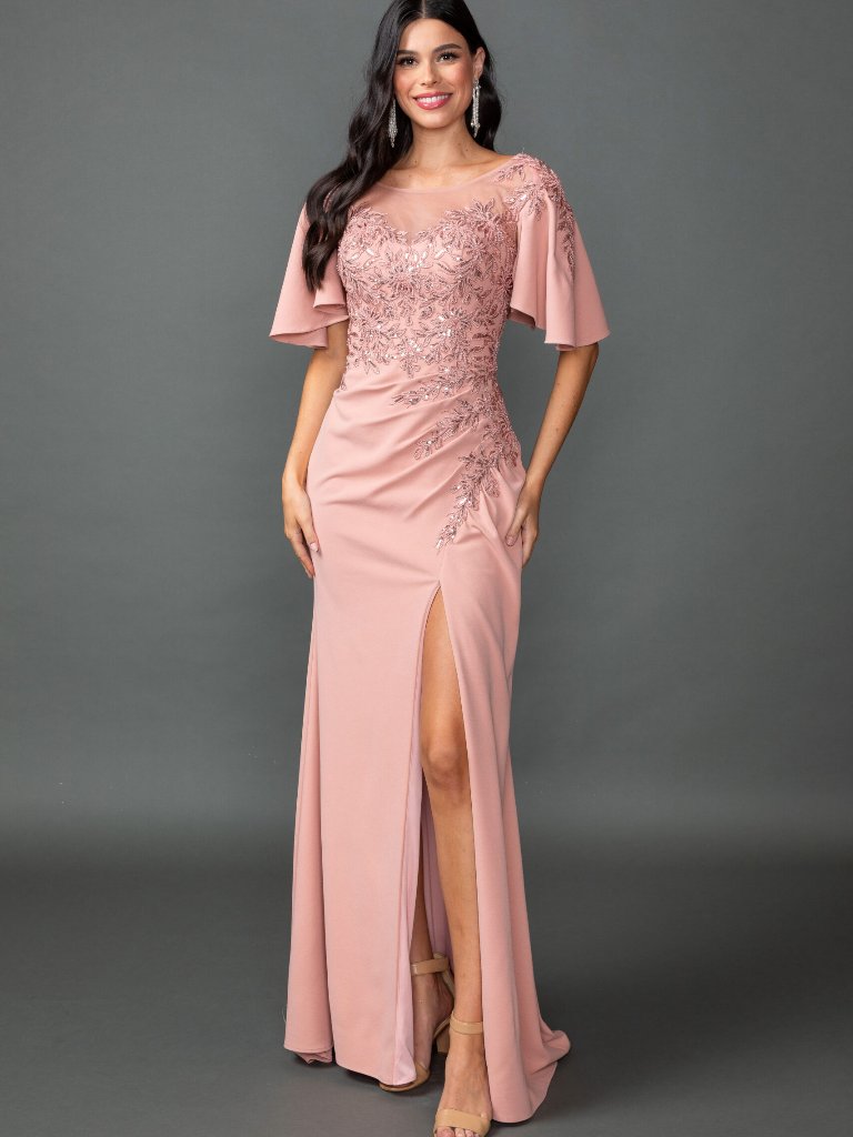 New Rose-Gold Evening Gown Floor Length Formal Elegant Stunning 4549